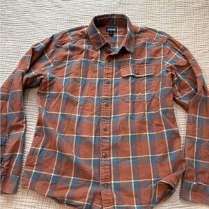 Patagonia Men's Casual Plaid Shirt - Rust and Blue